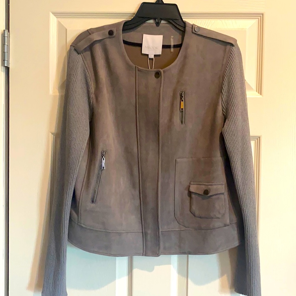 Misook Collection Grey Suede and Knit Moto Jacket Size M